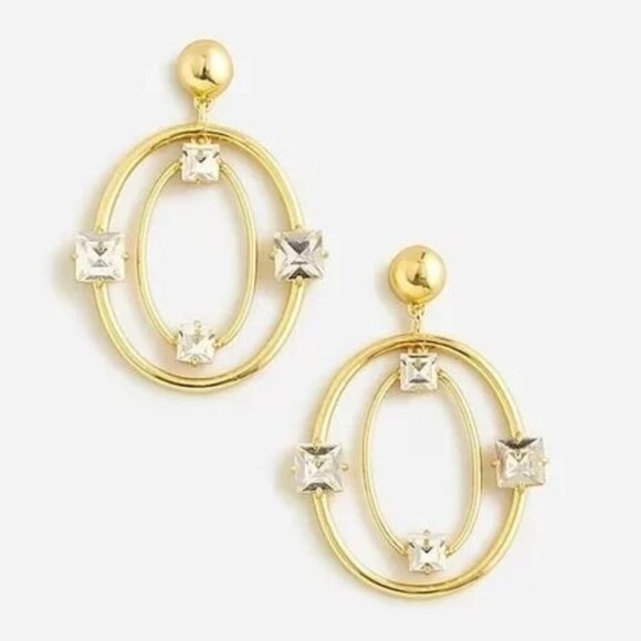 J. Crew Jewelry - J. Crew Gold Double Oval Crystal Hoops Statement Earrings NWT